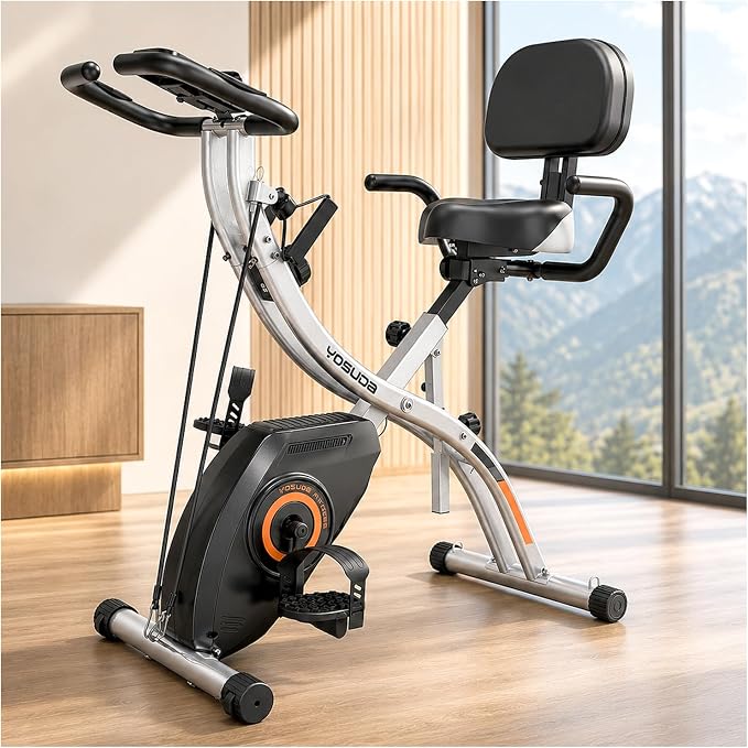 YOSUDA Folding Exercise Bike - 5 IN 1 Foldable Stationary Bike for Home Gym Workout, Upgraded Indoor Cycling Bikes with 6.6 LBS Flywheel, 380 LBS Capacity and 16-Level Magnetic Resistance, Back Support Cushion