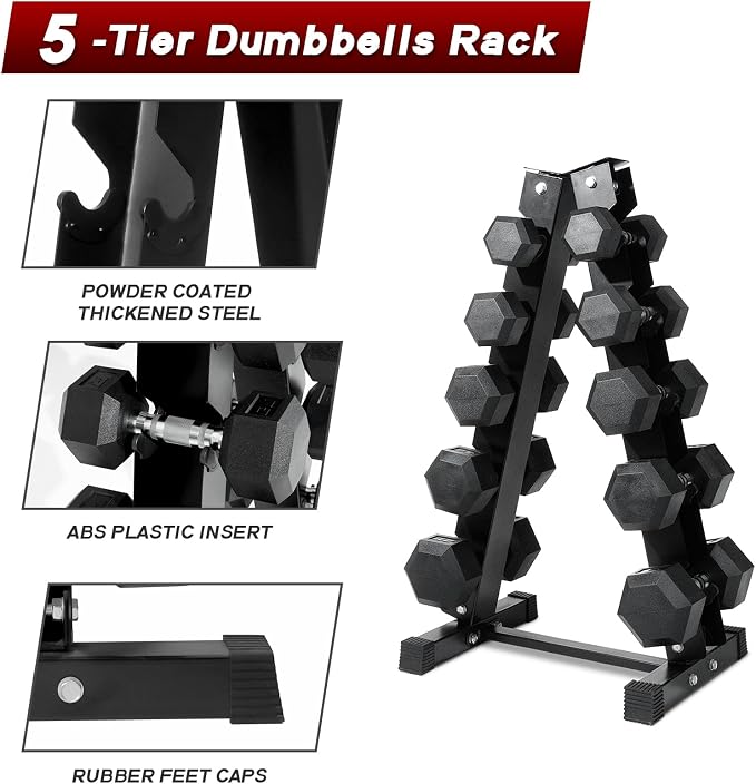 RitFit 5-650 LBS PVC Hex Dumbbell Sets with Optional Rack for Home Gym | PVC Coated Anti-Roll Hex Design, Chrome Handle with Ergonomic Grip, Full Body Strength Training with Optional Rack
