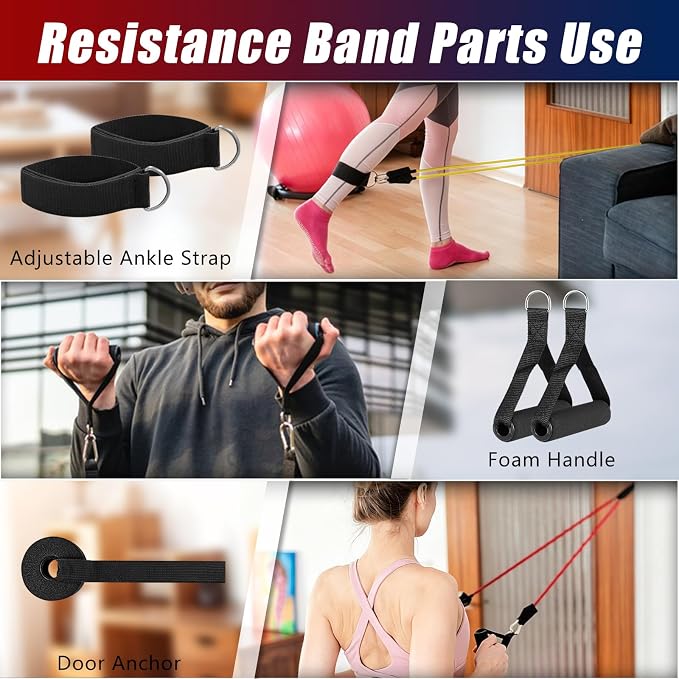 Resistance Bands with Handles, 5-Level Exercise Bands with Handles | Resistance Bands for Men and Women, Exercise Bands for Full-Body Training, Fitness, Physical Therapy, Workout Bands at Home;