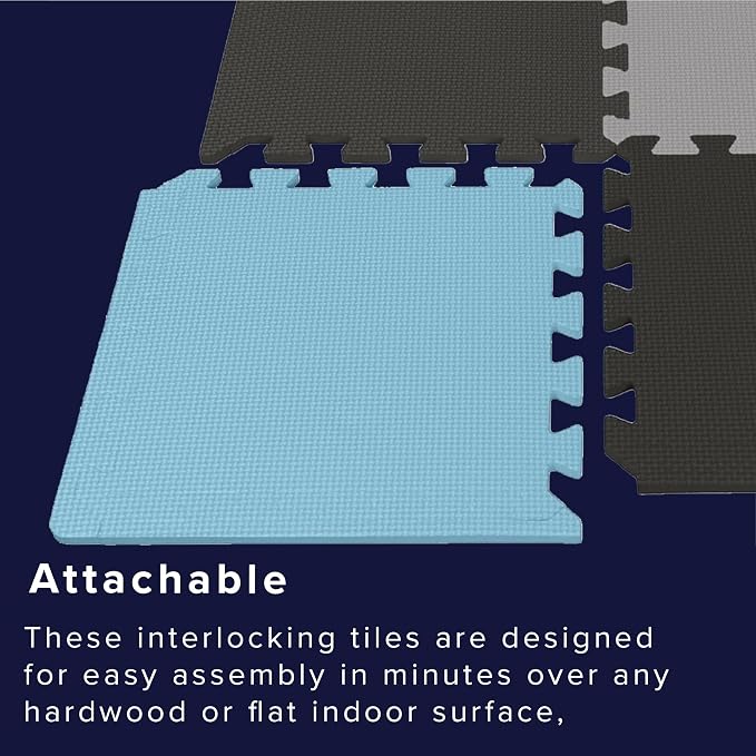 We Sell Mats 3/8" Thick Multipurpose EVA Foam Exercise Floor Mat, 12"x12" Interlocking Kid-Friendly Tiles, Anti-Fatigue for Home, Gym, Playpens, Classrooms