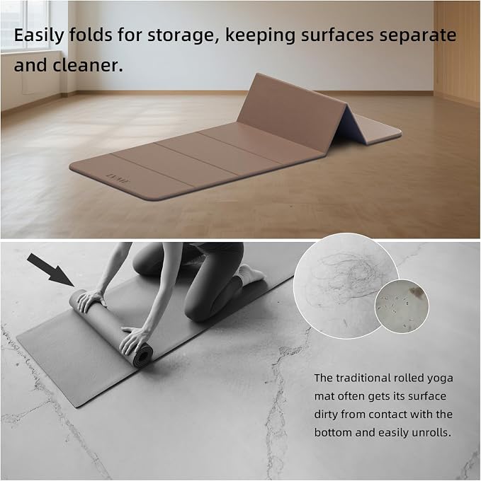 LVME Foldable Yoga Mat, 71"x24"x1/3" Thick(8mm), Non Slip Exercise Mat | SGS Certified POE, Fitness Travel Mat, Easy To Store, Foldable for Exercise, Yoga, Pilates, Home Workouts