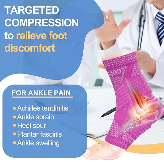 LISEPWU Copper Ankle Brace with Adjustable Compression Bandage, Ankle Support Compression Sleeve for Men & Women, for Foot Pain, Sprained Recovery, Achilles Tendonitis, Sports Protection(Magenta L)