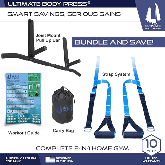 Joist Mount Pull Up Bar with Extra Hardware and Mounting Template for Easy Install to Beam or Rafter by Ultimate Body Press