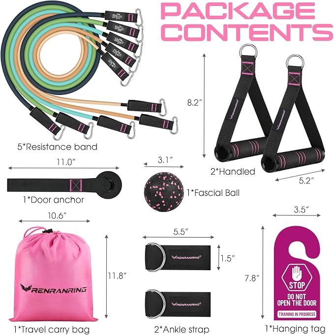 RENRANRING Resistance Bands for Working Out, 150LBS Exercise Bands, Workout Bands, Resistance Bands Set with Handles for Men Women, Legs Ankle Straps