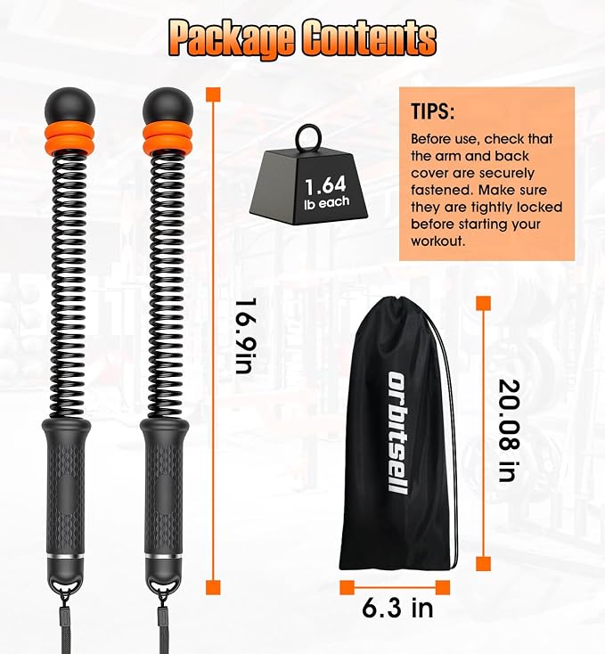 Weighted Ropeless Battle Ropes with Adjustable Spring Resistance, Quiet Cordless Battle Rope Sticks for Apartment Home Gym, Portable Workout Equipment with Weighted Handles for HIIT Cardio Training
