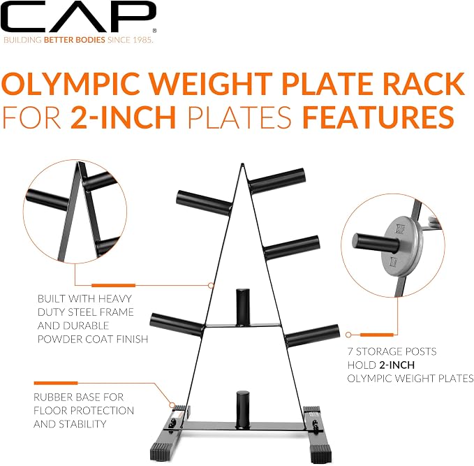 CAP 2-Inch Olympic Plate Tree Rack for Home Gym, Heavy-Duty A-Frame Weight Plate Storage Rack, Space-Saving Plate Organizer Stand, 5-Post & 7-Post, 300lb & 500lb Weight Capacity