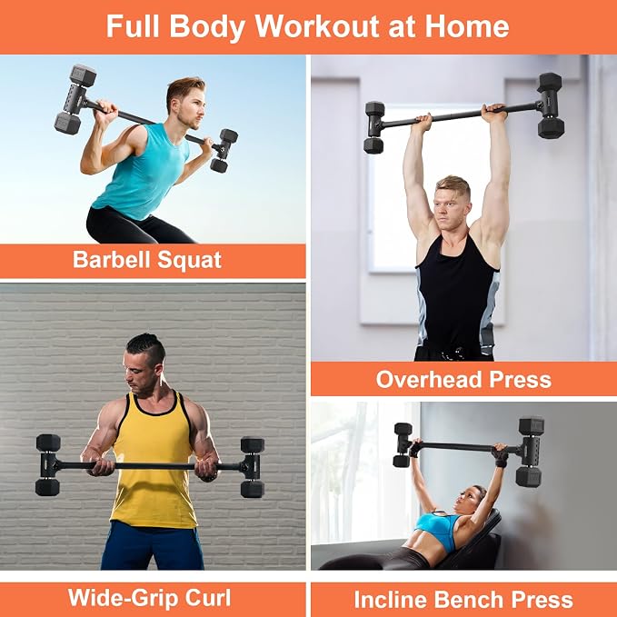 Dumbbell to Barbell Converter, Transform Dumbbells to Barbell Bar, Dumbbell Barbell Converter for Home Gym, Adjustable to 200 lb Capacity