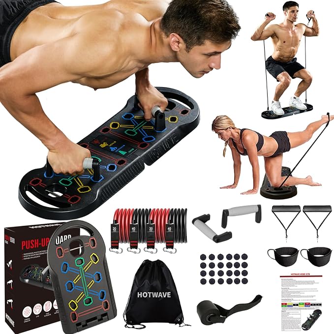 HOTWAVE Push Up Board, Portable PushUp Board, Foldable 20 in 1 Push Up Bar | Multifunctional Pushup Handles for Floor, Professional Strength Training Equipment For Men and Women at Home Gym