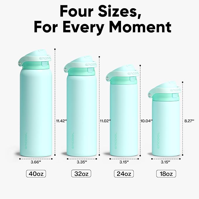 ENCOOL Leakproof Insulated Water Bottle with Straw Dual-Sip Water Bottle Bag-Safe Design for Work, Commute & Gym – Keeps Drinks Cold All Day, 24 oz, Ice Blue