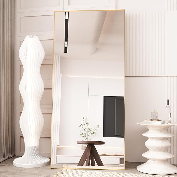 LFT HUIMEI2Y 71"x32" Full Length Mirror, Gold Floor Mirror | Tempered Oversized Mirror Full Body with Aluminum Alloy Frame; Standing, Leaning, or Wall Mount for Bedroom, Living Room