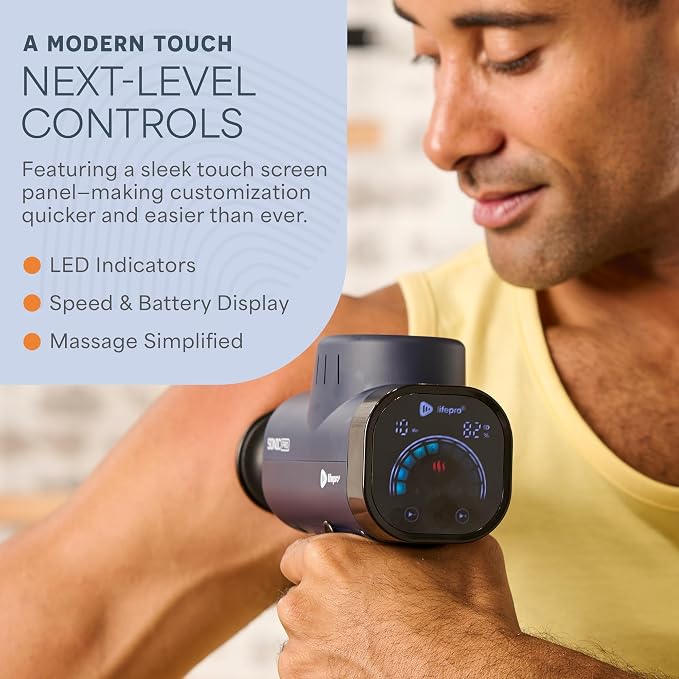 LifePro SonicPro Massage Gun Percussion Muscle Massager with Heat, 9 Heads | 10 Speeds, 3 Modes, 3 Heat Levels, Massager for Back, Trigger Points Muscle Knots Tension, Flexibility & Recovery Support