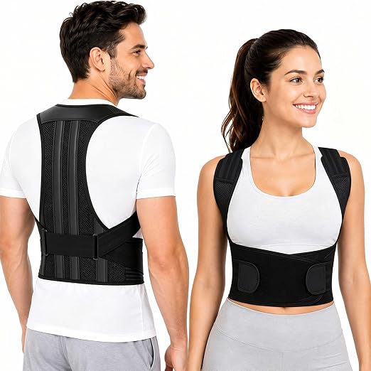 Posture Corrector for Women and Men Full Back Support Brace Adjustable Breathable Full Back Shoulder Straightener for Scoliosis， Hunchback, Lower Back Pain Relief Upright Posture Corrector Belt for Under Clothes (Black, Small)