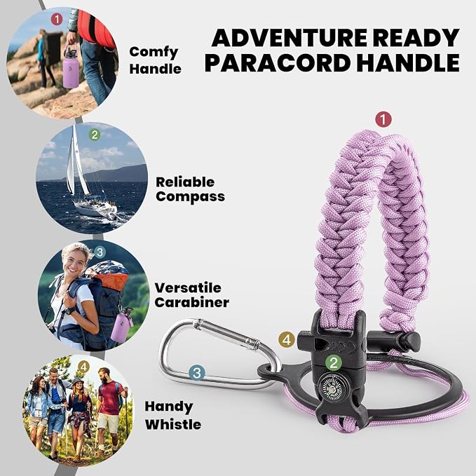 RAYMYLO Insulated Water Bottle 64 oz, Triple Wall Vacuum Stainless Steel | (Cold for 48 Hrs), Leak Proof & Non-BPA, Half Gallon Water Flask Jug with Paracord Handle & Straw Spout Lids, Lilac