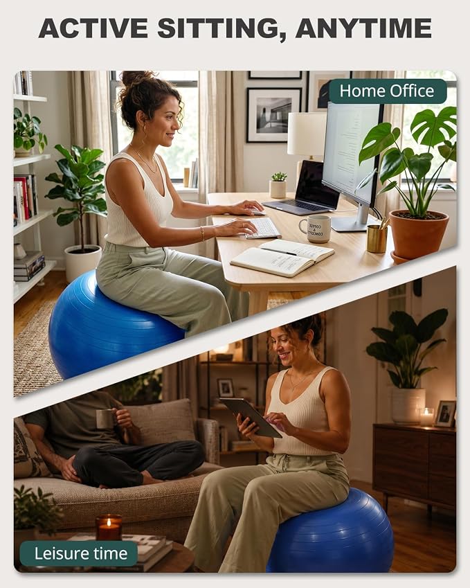 Trideer Yoga Ball for Exercise, Pilates, Core & Balance Training, Stability Ball for Pregnancy & Birthing Prep, Physical Therapy, Daily Stretching, Office Chair for Active Sitting, Quick Pump Included