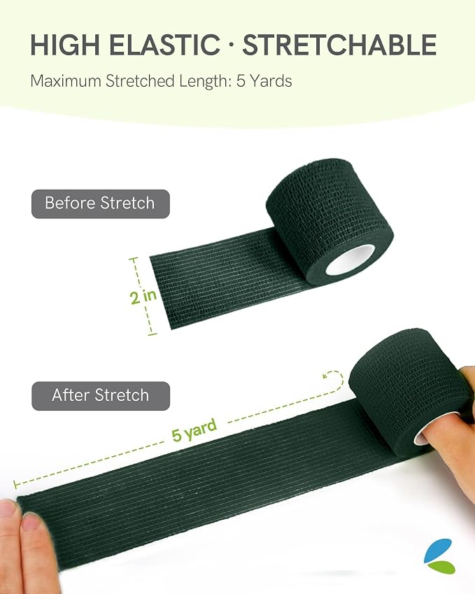 FriCARE Self Adhesive Bandage Wrap, Medical Tape in First Aid Kit | Elastic Cohesive Bandages for Sports/Vet/Wrist Ankle Wounds, 2 Inches X 5 Yards, Latex-free 6 Rolls, Hunter Green
