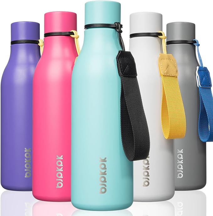BJPKPK 18oz Insulated Water Bottle, Stainless Steel Bottle with Carry Strap | Keep Cold & Hot Vacuum Insulation, Leak-Proof BPA-Free Design, Slim Bottle Fits Most Cup Holders for Gym, Office & Travel