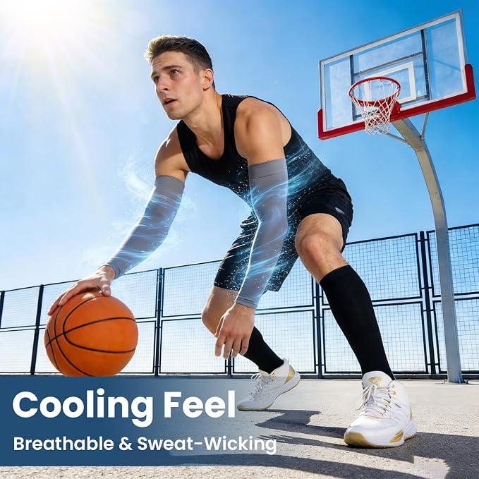 Mochabao 8 Pairs Soft Arm Sleeves, UV Sun Protection Cooling Compression Arm Covers for Outdoor Work, Sports, Men & Women