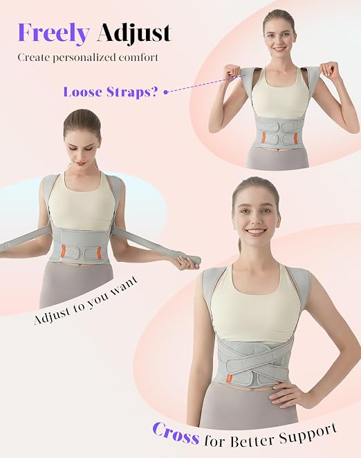 Posture Corrector for Women and Men, Full Back Support Brace, Adjustable Shoulder Straightener, Improving Posture, Relief Upper and Lower Back, Neck Pain, Gray, Large