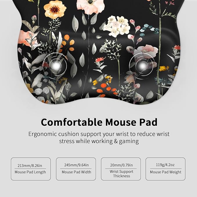 EooCoo Ergonomic Mouse Pad with Wrist Rest, Memory Foam Support Mousepad | Non-Slip Base for Computer, Cafe, Home & Office, 9.64 x 8.26 in Office Desk Accessories, Carpal Tunnel Relief