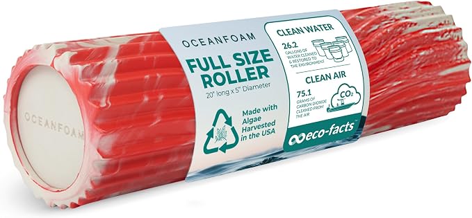 Oceanfoam Tidal Roller - Red Marbled - Muscle Massage Foam Roller for Back Pain & Stretching - Firm and Ergonomic Wide Wave Textured - Yoga, Athletics, & Wellness - Full Size, 20" x 5"
