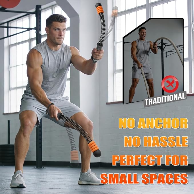 Cordless Battle Ropes Adjustable Weighted with 8 Removable Weight Rings | Portable, Ropeless, Storage bag, non-slip handle, for Home Gym, HIIT, Functional ＆ Full Body Workout for Women and Men