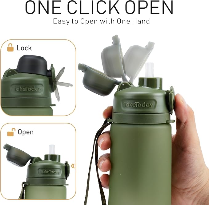 TakeToday Collapsible Water Bottles 21oz (600mL), Foldable Platinum Silicone Travel Water Bottle with Straw & Carry Strap, Leak-Resistant Screw Lid, Wide Mouth, BPA-Free for Hiking, Camping, Travel