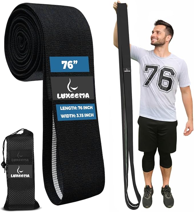 Premium 76" Extra Long Resistance Band for Working Out, 3" Wide Non-Slip Fabric Exercise Band for Stretching, Yoga, Strength Training & Physical Therapy