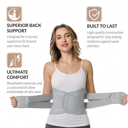 NeoTech Care Lower Back Brace for Women or Men, Lumbar Back Support Belt (Grey, Size XXL)