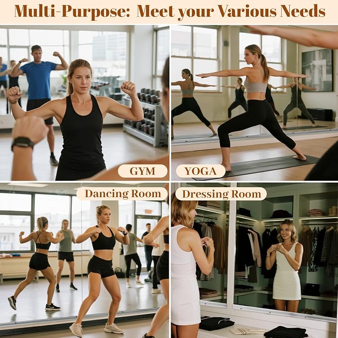 VooBang Home Gym Mirror 2 PCS 24"×48", Frameless Wall Mirror Full Length | Shatterproof Tempered Glass Large Body Mirror Hanging for Dancing Studio, Exercise, Fineness, Yoga