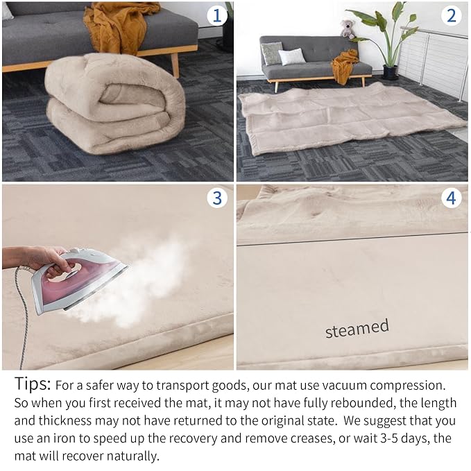 Huloo Sleep 2" Extra Thick Baby Play Mat for Floor,Ultra Soft Elasti Foam Mat for Tummy Time & Crawling,Playpen,Non Slip Nursery Rug for Toddlers,Infants,kids,Tatami Style for Yoga,Playroom(Beige)