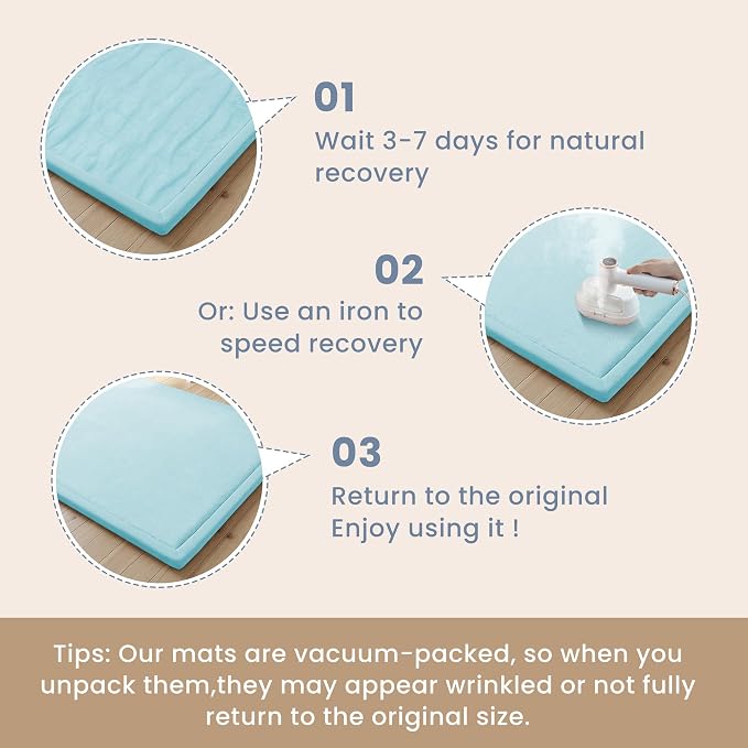 ACOMOPACK Baby Play Mat for Floor 1.3" Thick Memory Foam Play Mats 71"×79" Tummy Time Crawling with Non-slip Bottom for Living Room,Nursery,Soft Velvet Playpen for Kids,Infants（Light Blue）
