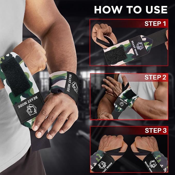 TECEUM Elastic Cotton Weightlifting Wrist Wraps with Thumb Loops, 1 Pair