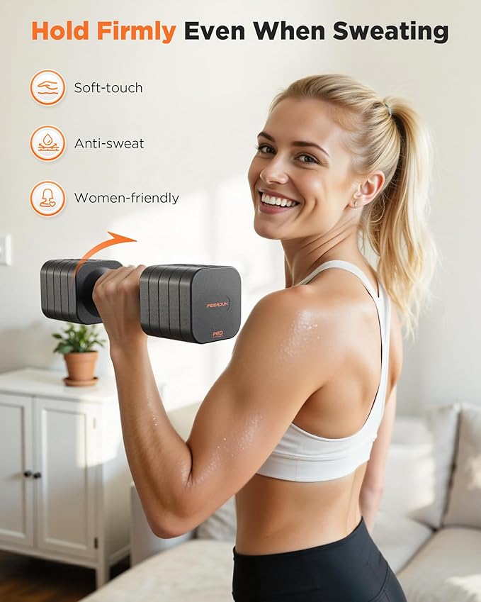 FEIERDUN DB3 5-in-1 Adjustable Dumbbell Set, 6LB/10LB Pair Adjustable Weights for Women at Home, Dual Locking Stable Hand Weights with TPU Soft Handle, Home Gym, Rehab, Pilates, Yoga, Strength Training