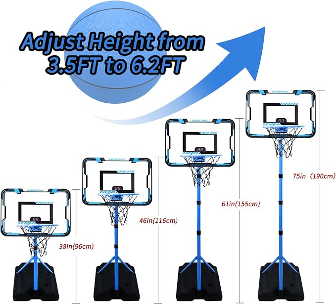 Kids Basketball Hoop, Adjustable Height Toddler Basketball Hoop Stand, Indoor Outdoor Basketball Goal Toy for Boys Girls Ages 3~8 Years Old, Includes 3 Balls, Ideal for Birthday Gift