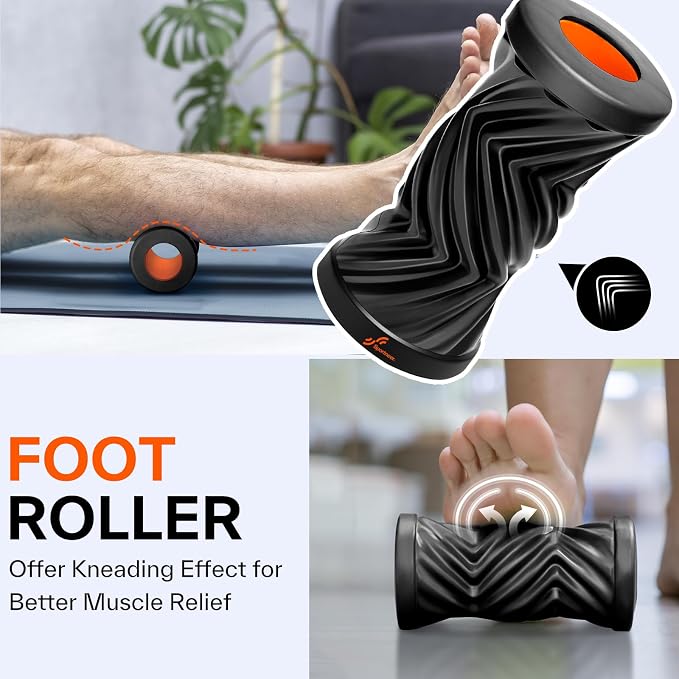 Sportneer 4 in 1 Pilates Foam Roller Muscle Relax Kit | with 2 Textured Foam Rollers Stringed Exercise Ball, Lacrosse Ball for Muscle Shoulder Back Leg Whole Body Relax Fitness Yoga