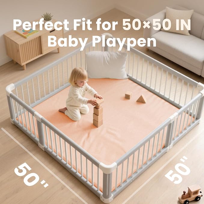 Huloo Sleep Baby Play Mat 50x50 Inches, 1.3" Thick Padded Waterproof Floor Cushion & Playpen Mat with Vegan Leather, Non-Slip & Non-Toxic Nursery Rug for Infants, Toddlers & Kids(Pink)