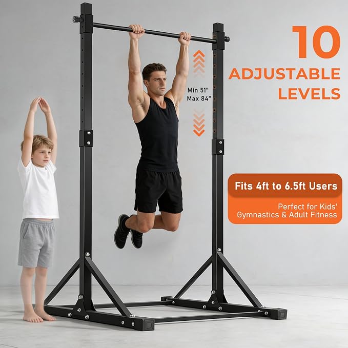 Freestanding Pull Up Bar Stand, Adjustable Chin Up Bar Outdoor | 440LBS Capacity, 7ft Tall Adjustable Stand, Strength Training, Home Gym, Outdoor Workout, Calisthenics Station