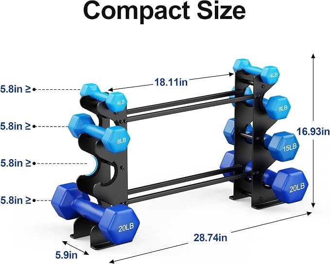 Dumbbell Rack Stand for Home Gym: Rack Only Holder for Dumbbells, Free Weights, 400LB Capacity Heavy-Duty Compact Storage Organizer