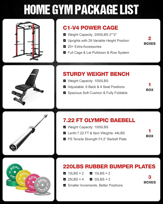 C1-V4 Power Cage, 2000LBS Squat Rack with LAT Pulldown, Multi-Function Weight Cage Strength Training Machine, Workout Cage with More Attachments for Home Gym Garage