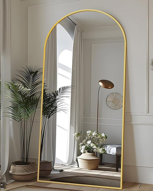 Antok Full Length Mirror, 76"x34" Floor Mirror with Stand, Hanging Mounted Mirrors for Bedroom, Living Room, Cloakroom, Dining Room, Gold, Arched