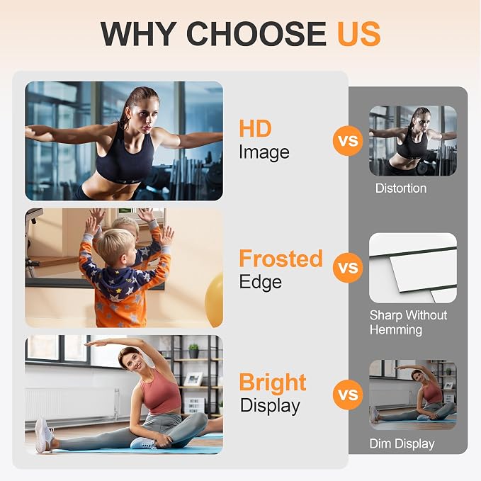 Hasipu 3Pcs 48''x24'' Home Gym Mirror Large Full Length Wall Mounted Full Body Mirror for Yoga Dance Fitness Exercise Studio Bedroom Garage, Frameless Tempered Glass Workout Mirrors Walnut Rectangular