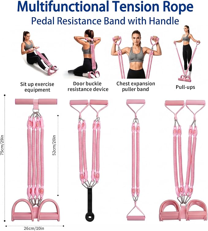 Resistance Band with Handle 100LBS Pedal Resistance Bands for Pilates Yoga Physical Therapy Leg,Abdomen,Waist,Arm,Workout Bands Exercise Resistance Bands Set for Women