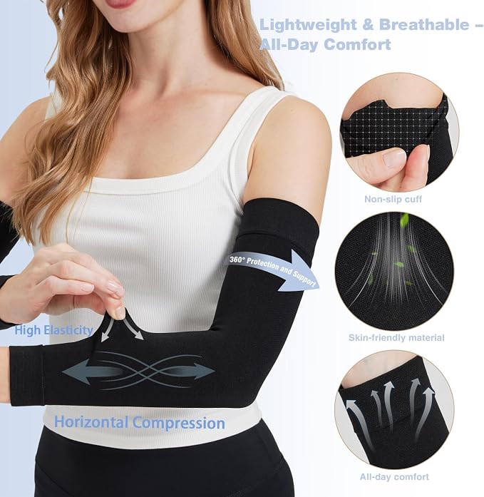 Lymphedema Arm Compression Sleeves for Women 20-30 mmHg Full Arm Support for Swelling Relief & All-Day Wear
