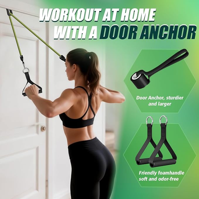 WHATAFIT Resistance Bands with Handles, 5-Level Exercise Bands for Workout | Natural latex,10-50 lbs, stackable to 150,Ankle Straps, Door Anchor,Guide. For Strength, Yoga,Home Gym,Travel & Workout.