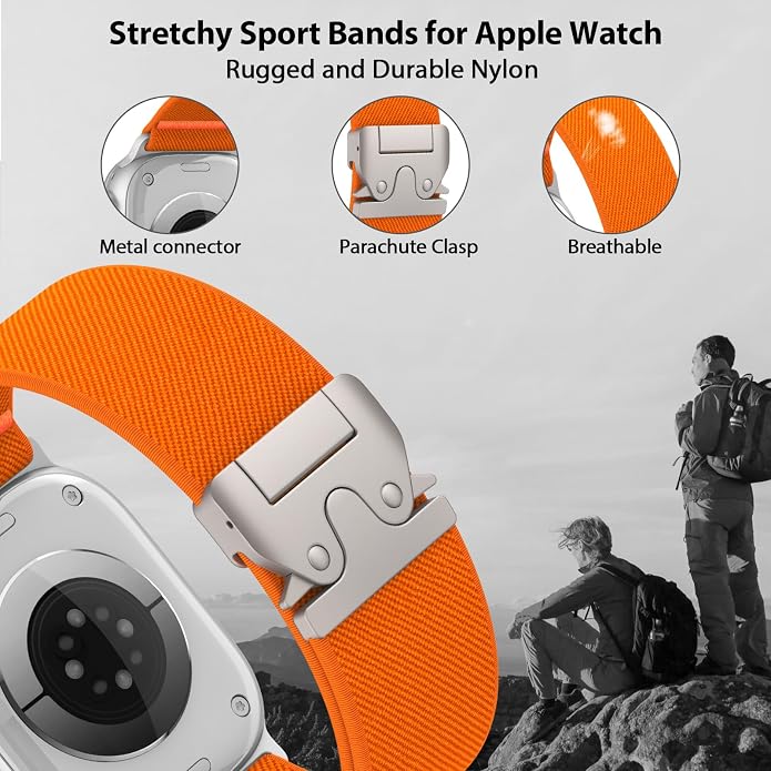 Elastic Sport Band for Apple Watch Ultra 3/2/1 Bands 49mm 46mm 45mm 44mm 42mm 41mm 40mm 38mm Men Women, Adjustable Parachute Buckle Nylon Fabric Wristband for iWatch Series 11 10 SE 9 8 7 6 5 4 3