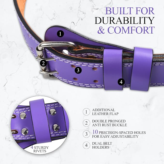 Leather Gym Fitness Belt, 4" & 6" Padded Lumbar Back Support, 10 Adjustable Holes for Weightlifting Powerlifting Bodybuilding Deadlift Squat Workout Strength Training