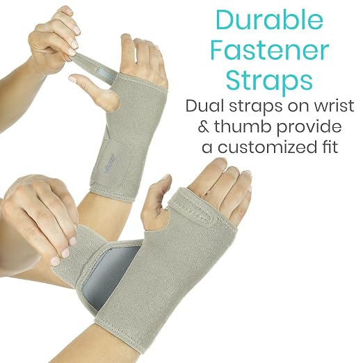 Vive Wrist Brace - Carpal Tunnel Hand Compression Support Wrap for Men | Women, Tendinitis, Bowling, Sports Injuries Pain Relief - Removable Splint - Universal Ergonomic Fit (Gray, Left)