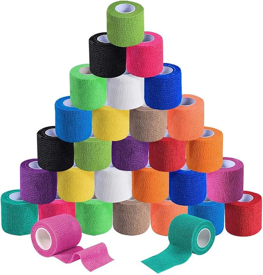 KISEER 30 Pack 2 Inch x 5 Yards Colorful Self Adhesive Bandage Breathable Cohesive Bandage Wrap Rolls Elastic Self-Adherent Tape for Stretch Athletic, Sports, Wrist, Ankle