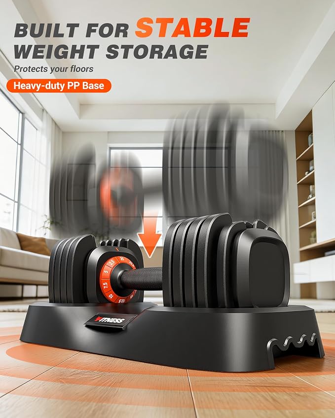Rendpas Adjustable Dumbbell Set for Home Gym Strength Training | 25/55/80LB Pair, 10-in-1/16-in-1 Weight Set, 1-Sec Quick Adjust, Non-Slip Knurled Grip, Dual-Lock Safety, Space-Saving Tray