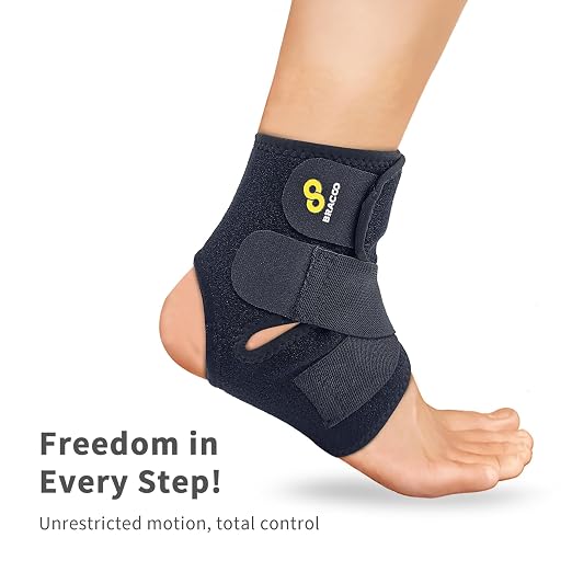 Bracoo Ankle Support Brace For Men & Women, Adjustable Compression Sleeve Strap Wrap, Sprain, Arthritis, Pain Relief, Sports Injuries and Recovery, Breathable Neoprene Brace, FS10 (Classic Black, One Size)